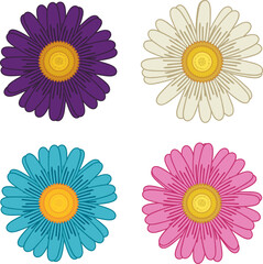 Fototapeta na wymiar Purple pink blue white aster daisy flower icon set 