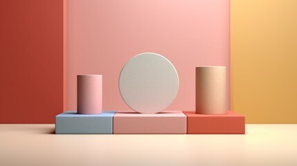 cosmetic product podium advertising exhibition pastel pink podium Generative AI