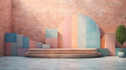 cosmetic product podium advertising exhibition pastel pink podium Generative AI