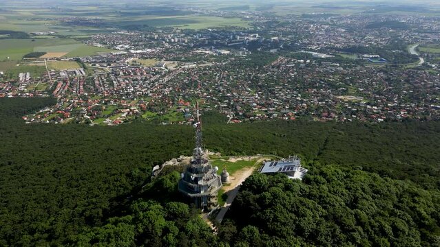 Pyramid Radio tower on top of Zobor Mountain near Nitra, Slovakia, 4k