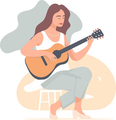 Girl playing guitar, flat style vector illustration