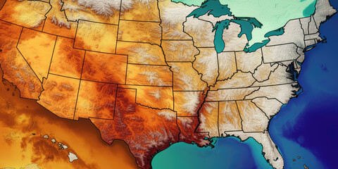 A map that measures the temperature of various locations across the United States of America