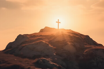 Glorious Awakening: Symbolic Cross at Sunrise, Signifying Resurrection