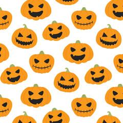 Seamless pattern with Halloween pumpkins. Vector illustration. Flat style. Halloween print with spooky pumpkins.