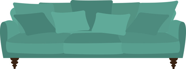 Sofa with lots of pillows. Furniture for the living room. High quality vector illustration.