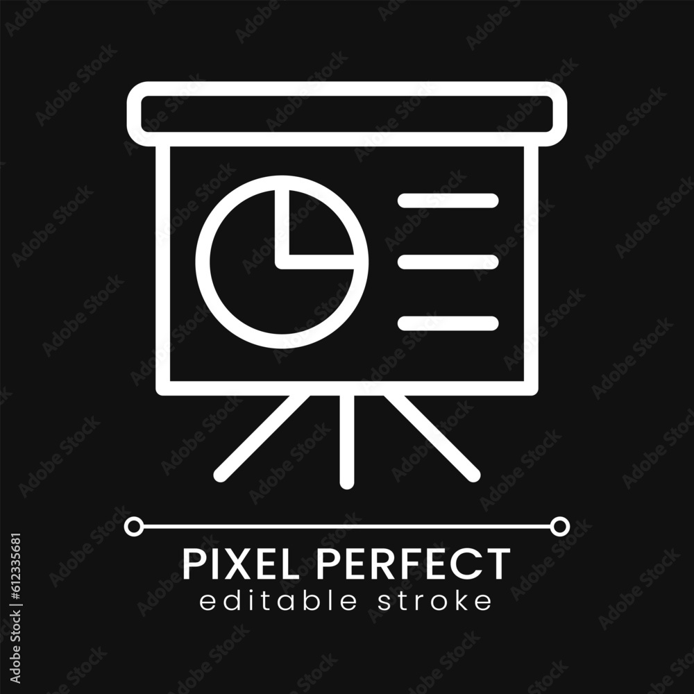 Poster presentation board pixel perfect white linear icon for dark theme. visual information. data analysis