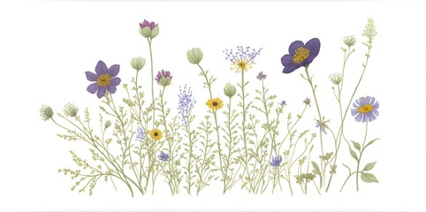 Delicate flowers against white background, place for text.