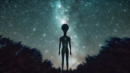 alien looking in the sky full of stars - Generative AI