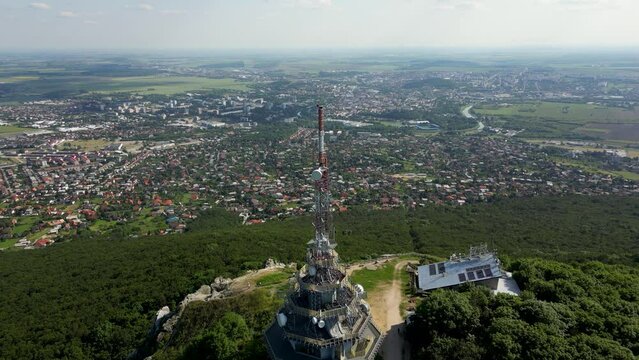 Aerial footage of Nitra, massive city at the foot of Zobor Mountain, 4k
