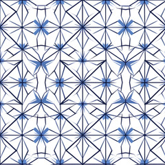 Abstract geometric blue lines for classic pattern design on mosaic tiles. Generative AI