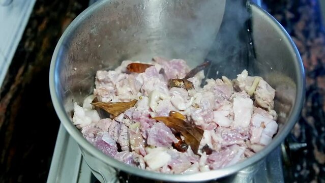 Cooking Fried Mutton in Nepali Indian Style