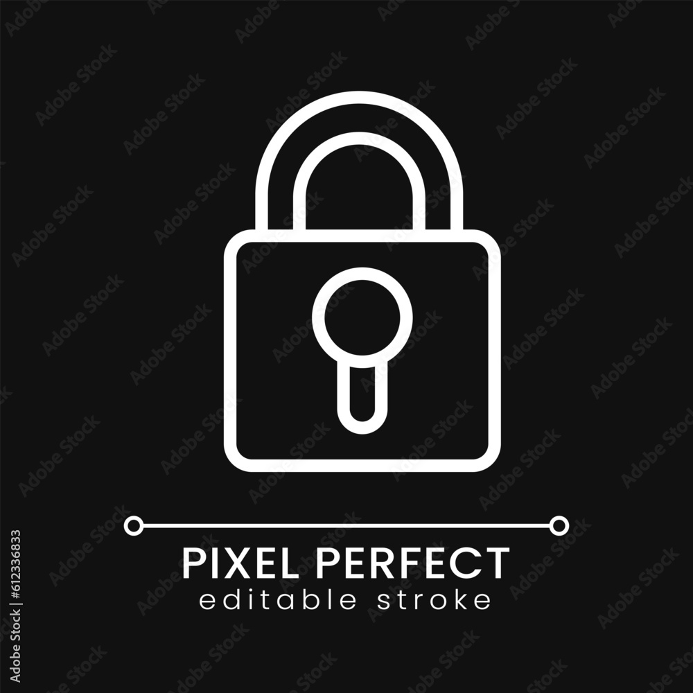 Poster lock pixel perfect white linear icon for dark theme. access to private information. cybersecurity. t
