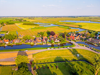 High angle Drone Point of View on the village of Driehuizen, part of the Municipality of Alkmaar,...