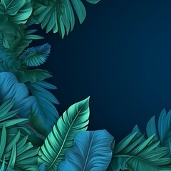 Tropical pattern with blue leaves Monstera, Blue leaves in the cyberpunk style, generative AI