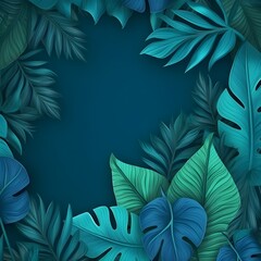 Fototapeta na wymiar Tropical pattern with blue leaves Monstera, Blue leaves in the cyberpunk style, generative AI