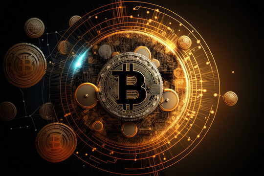 Bitcoin with cryptocurrency on background