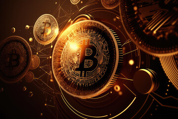 Bitcoin with cryptocurrency on background