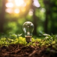 Idea of renewable energy and energy saving, bulb in the ground, generative AI