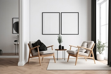 Mock up poster in modern home interior, generative AI	
