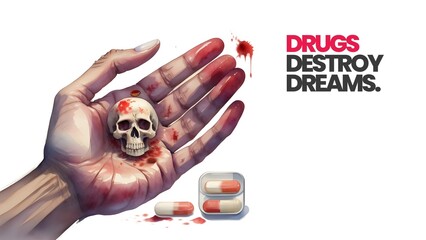 Drugs Destroy Your Brain! The Dark Side of Drugs, International Day Against Drug Abuse and Illicit Trafficking, Drugs Kill You Watercolor Artstyle 