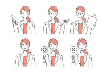 女性医師の上半身イラストバリエーション