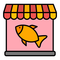 Fish Shop Line Color Icon