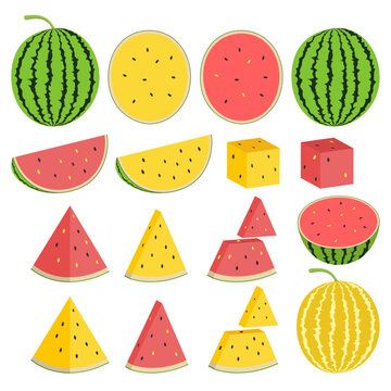 Collection of Summer Vegetable Fruit Watermelon Red and Yellow
