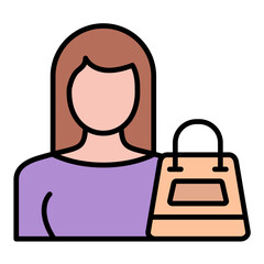 Woman Shopping Line Color Icon