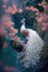 Beautiful spring scenery with white peacocks,Animal Photography