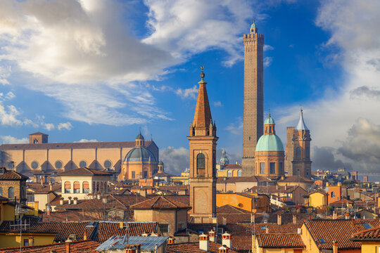 Bologna, Italy Rooftop Skyline and Famous Towers