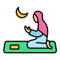 Women Praying Line Color Icon
