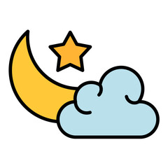Star And Crescent Moon Line Color Icon