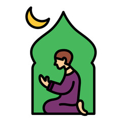 Muslim Praying Line Color Icon