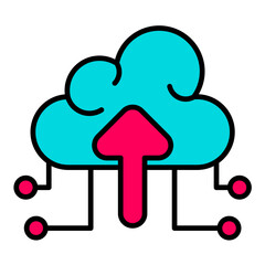 Upload File on Cloud Line Color Icon