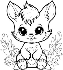 Cute little animal black & white vector illustration for coloring book isolated on white background
