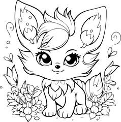 Cute little animal black & white vector illustration for coloring book isolated on white background