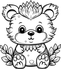 Cute little animal black & white vector illustration for coloring book isolated on white background