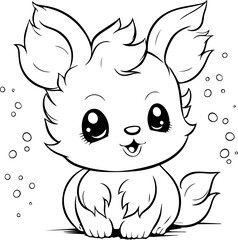 Cute little animal black & white vector illustration for coloring book isolated on white background