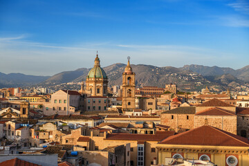 Fototapeta na wymiar Palermo, Sicily Town Skyline with Landmark Towers