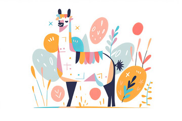 Obraz na płótnie Canvas Cute colourful summer llama illustration. Generative ai