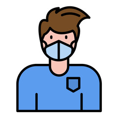 Man Wearing Mask Line Color Icon