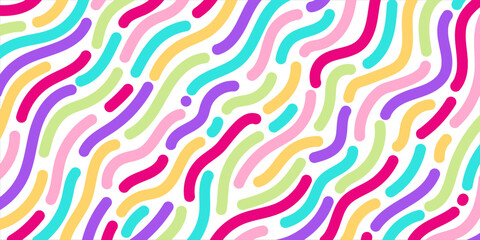 Fun colorful seamless pattern. Creative doodle abstract style art background for kids. Trendy texture design with contemporary basic shapes. Vector illustration