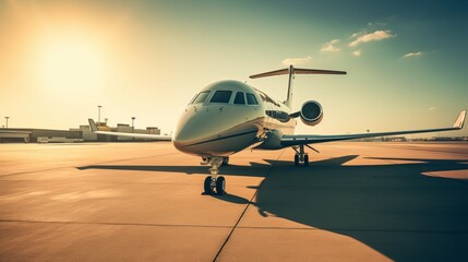 Fototapeta na wymiar Business private jet airplane parked at terminal. Luxury tourism and business travel transportation concept Generative AI