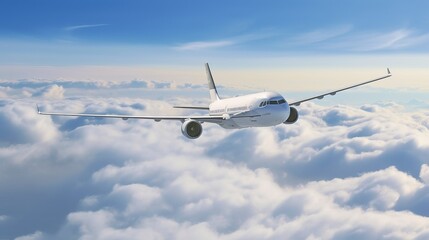 Fototapeta na wymiar Commercial airplane jetliner flying above dramatic clouds Generative AI