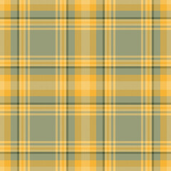 Plaid seamless pattern in yellow. Check fabric texture. Vector textile print.