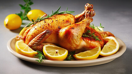 Roast chicken with lemon and herbs. Generative Ai