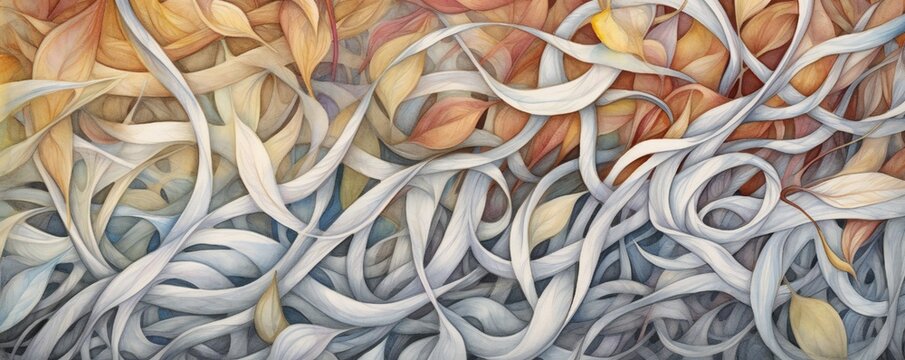 Layered vines themed color scheme abstract background, mixed media of colored pencil and painting © LayerAce.com