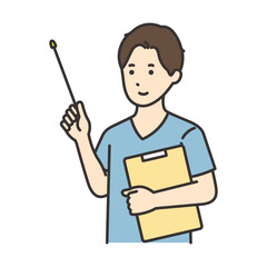 カルテと指さし棒を持つ看護師の男性のイラスト