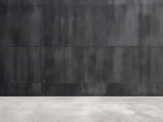 Empty dark concrete wall front view background with floor for product placement AI generated