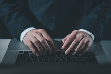 Obraz premium Social media and digital online concept, man using smart phone or laptop. The concept of living on vacation and playing social media. Social Distancing ,Working From Home